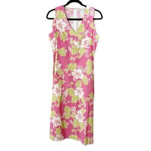Chadwicks Real Comfort Vintage Y2K 90’s Pink Tropical Resort Midi Dress Size10